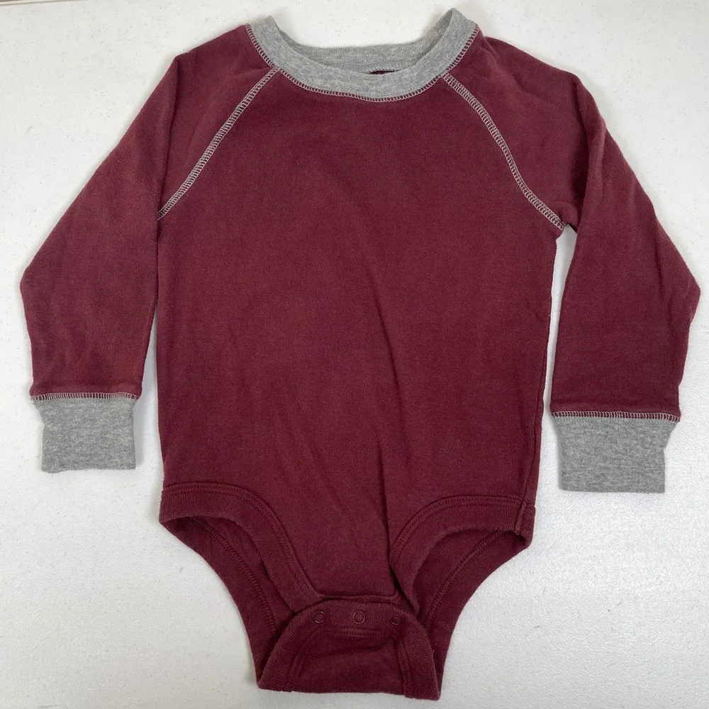 Vintage‎ Old Navy Boys 2T 2 Piece Long Sleeve One Piece Burgundy Cream 90s Y2K